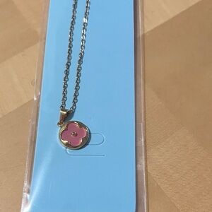 Gold Chain Necklace with Pink Flower Pendant